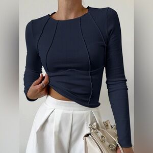 Commense Basic Piping Long Sleeve Top